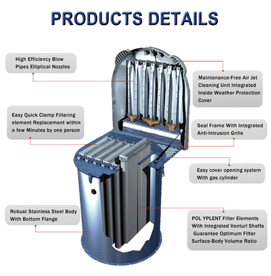 Stainless Steel Casing Dust Collector Filters Cylindrical Shaped For Powdery Silo